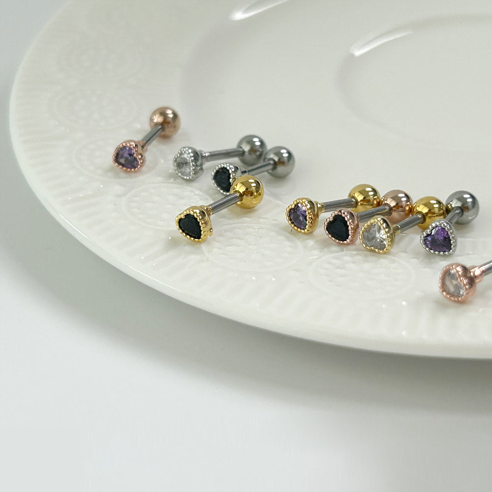 MN 186 ［サージカルステンレス］キュービックハートピアス