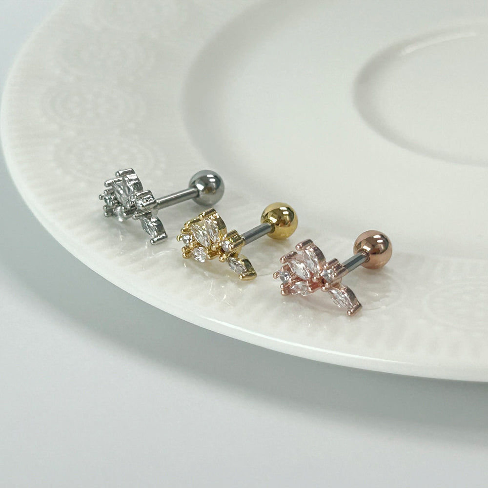 MP 122 ［サージカルステンレス］キュービック羽＆葉っぱピアス