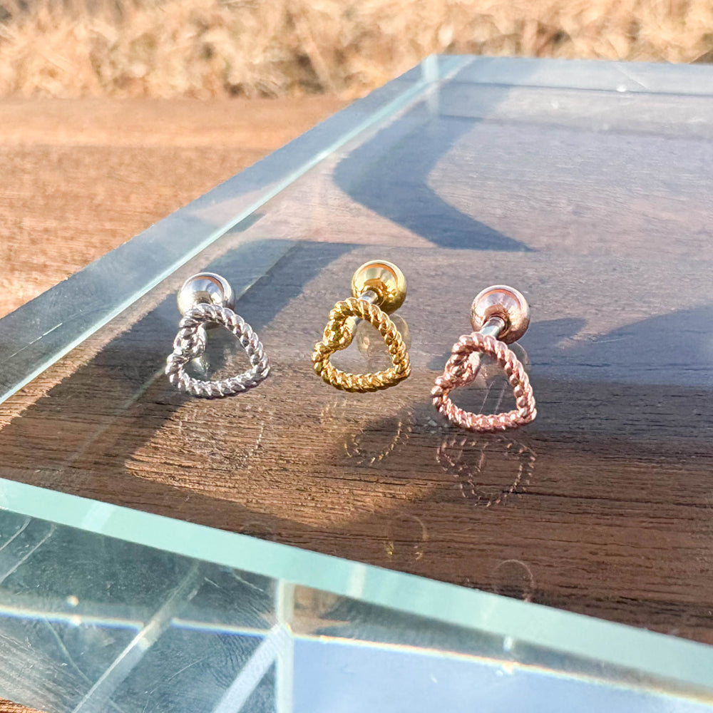 A4 114 ［サージカルステンレス］ ねじりハート＆星＆丸ピアス