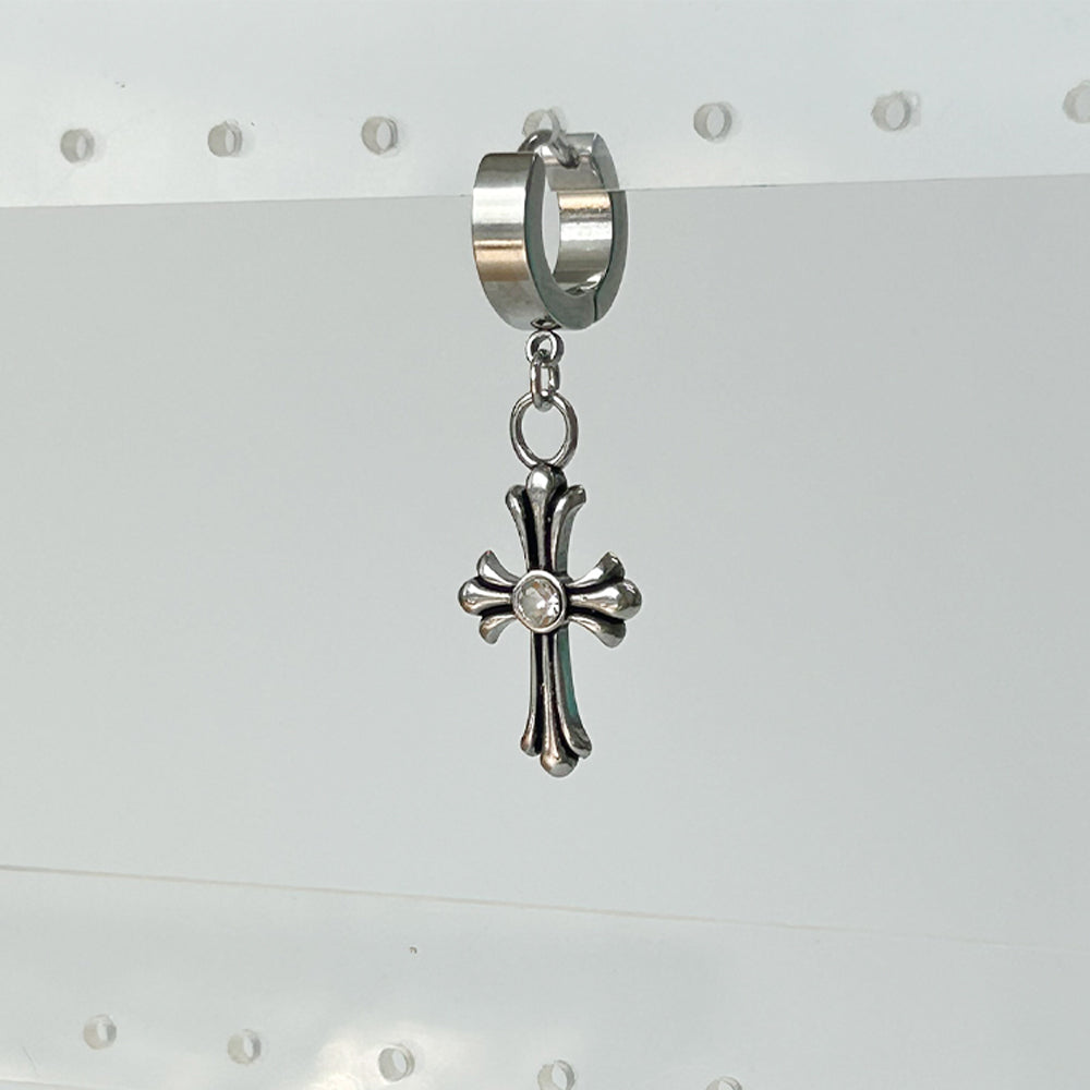 YEH 008 ［サージカルステンレス］ゴシック十字架スチールリングドロップピアス