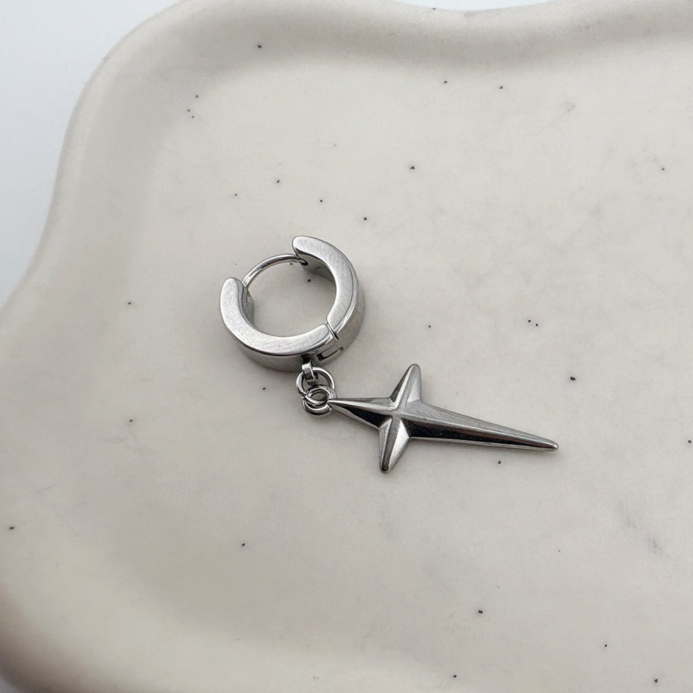 YEH 006 ［サージカルステンレス］써지컬 십자가 스틸링 드롭 원터치 피어싱