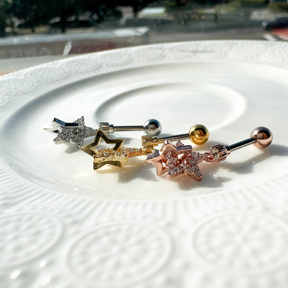 MP 072 ［サージカルステンレス］キュービッククロス星ピアス