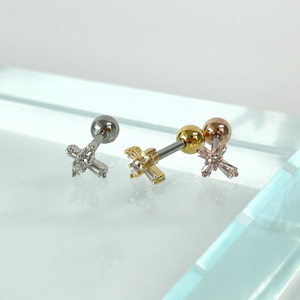 MN 182 ［サージカルステンレス］ゴシックストーン十字架ピアス