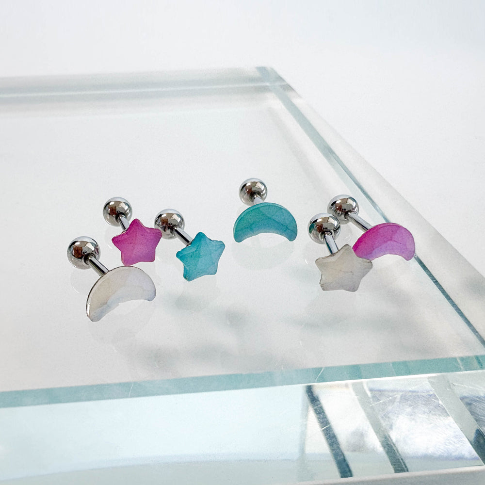 A5 312　[サージカルステンレス] 星＆月ピアス