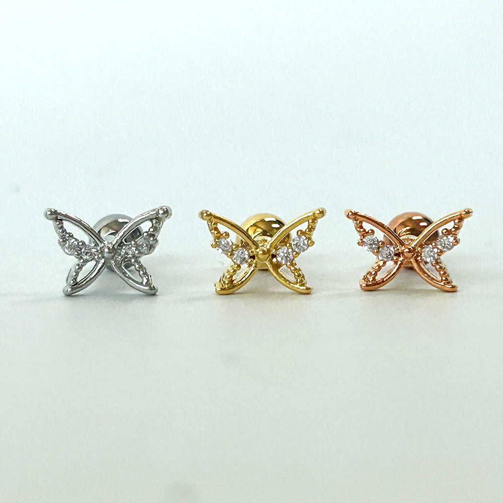 MJ 069 ［サージカルステンレス］キュービックワンボール蝶ピアス
