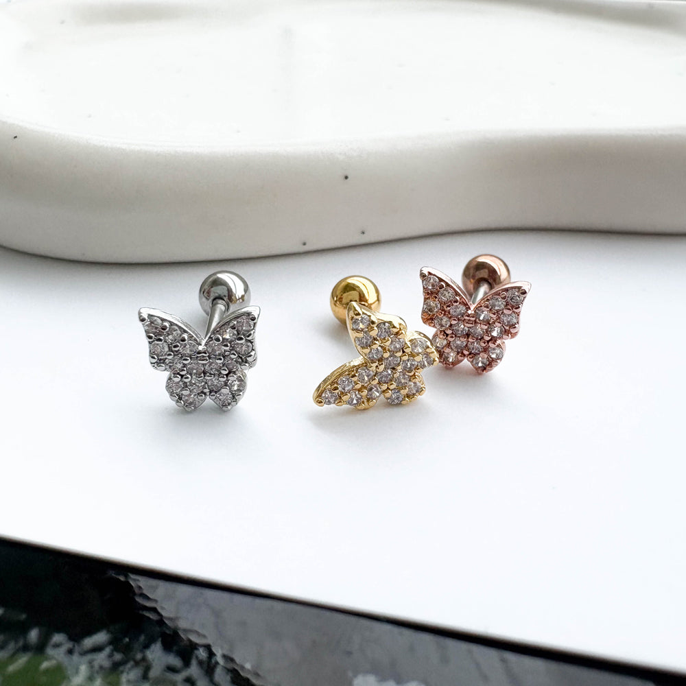 MN 075 [サージカルステンレス] キュービック蝶々ピアス