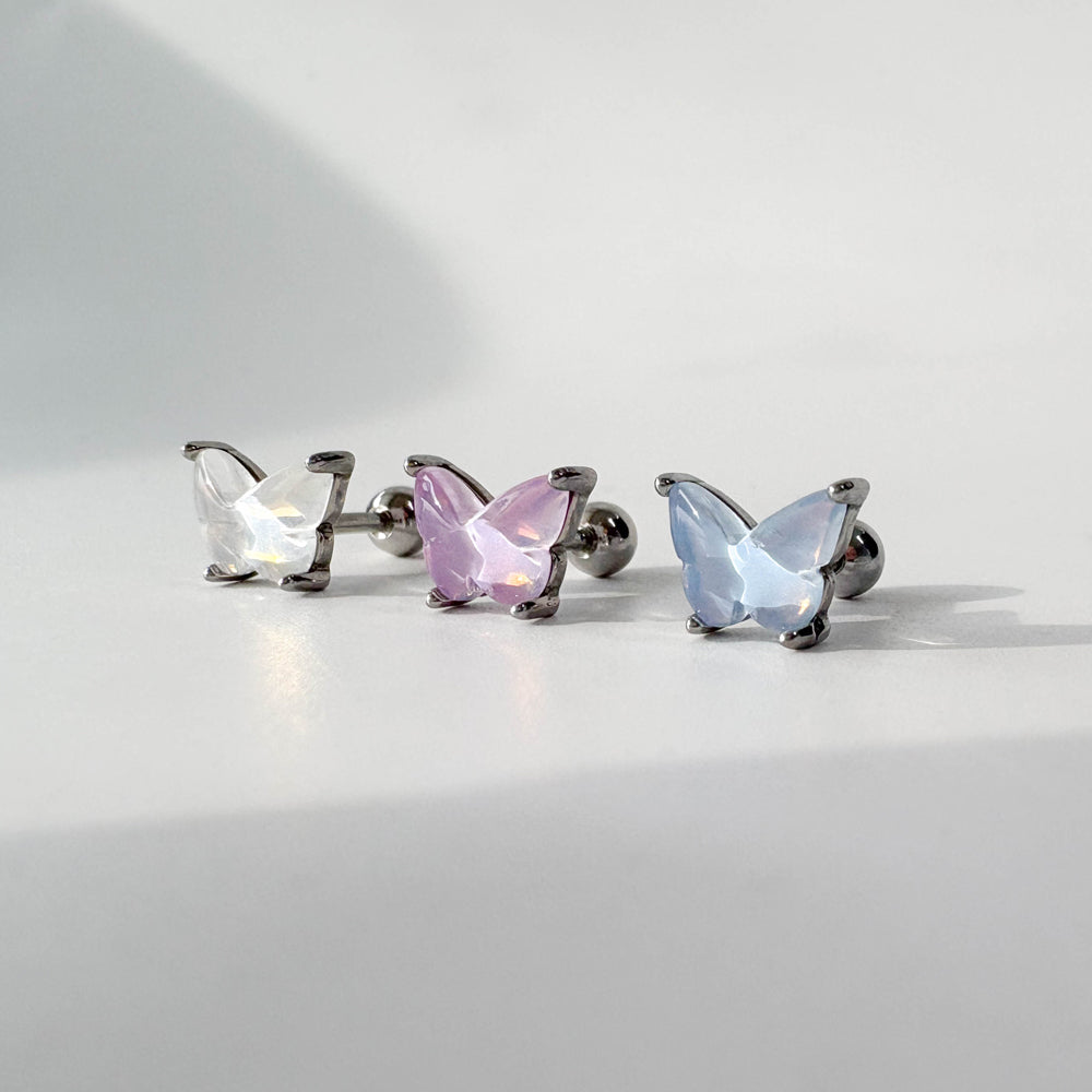 A3 077　［サージカルステンレス］　三色アクリル蝶々ピアス