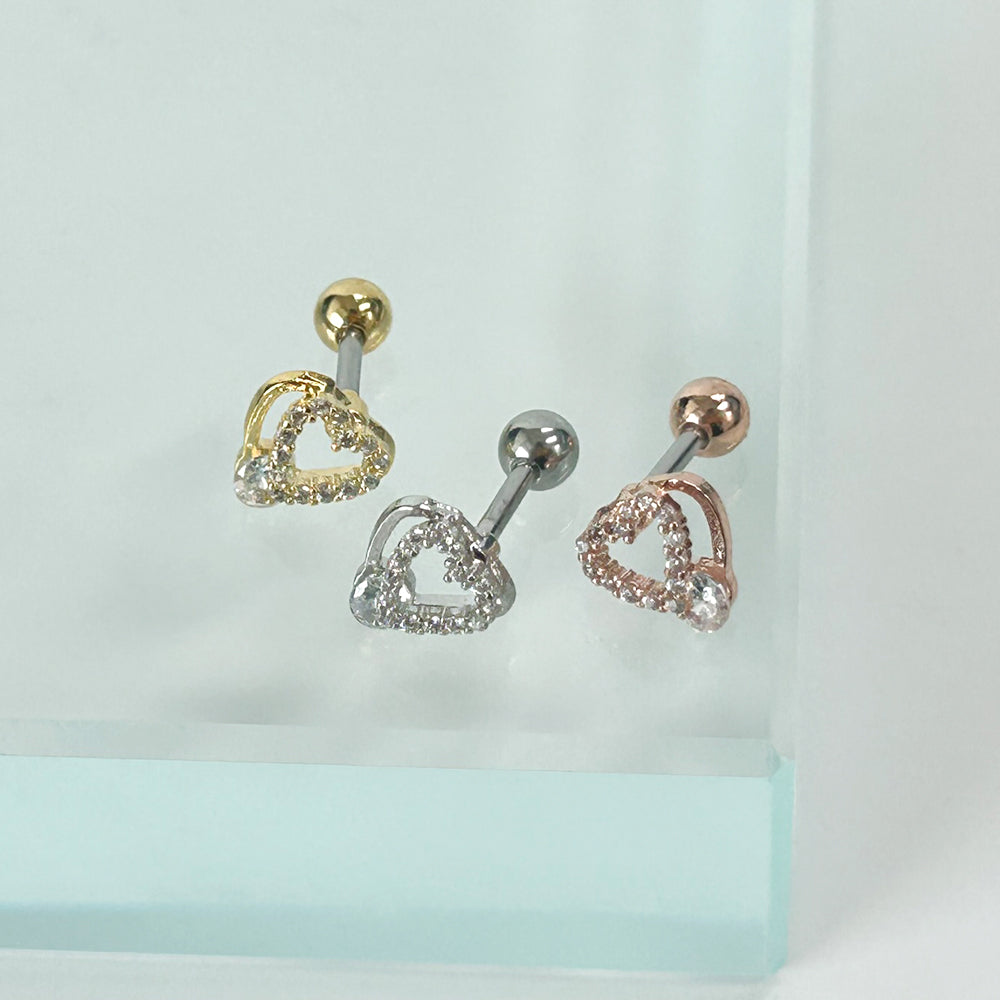 MP 055 ［サージカルステンレス］キュービックドロップハートピアス