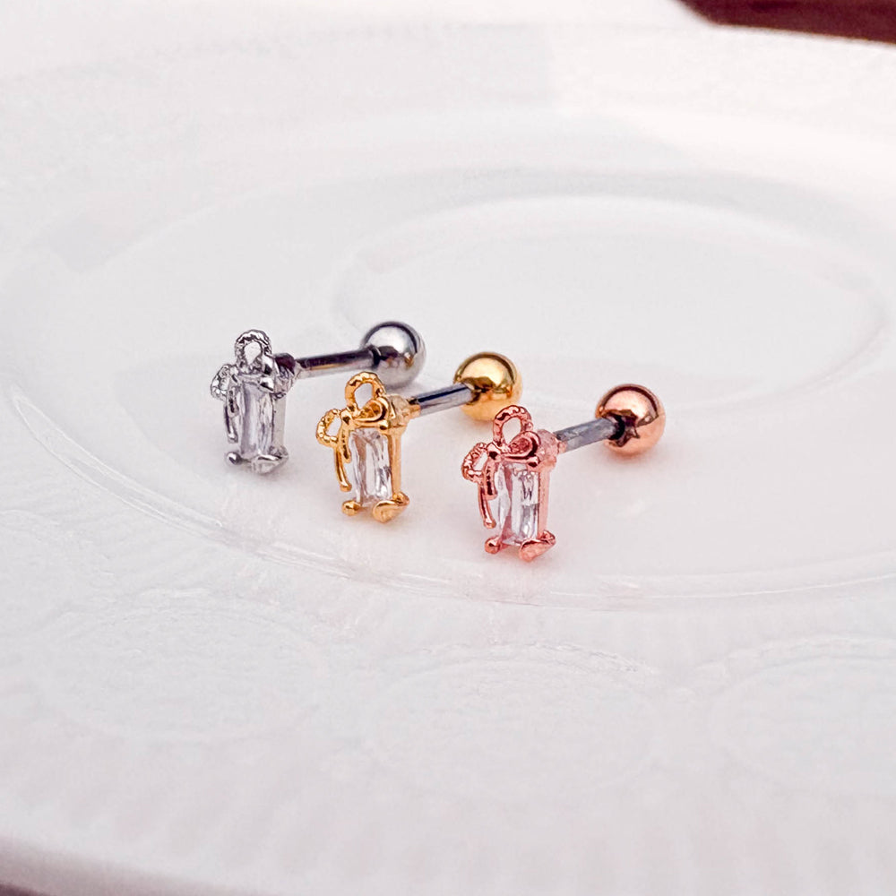 A5 255 ［サージカルステンレス］ストーンキュービックリボンピアス