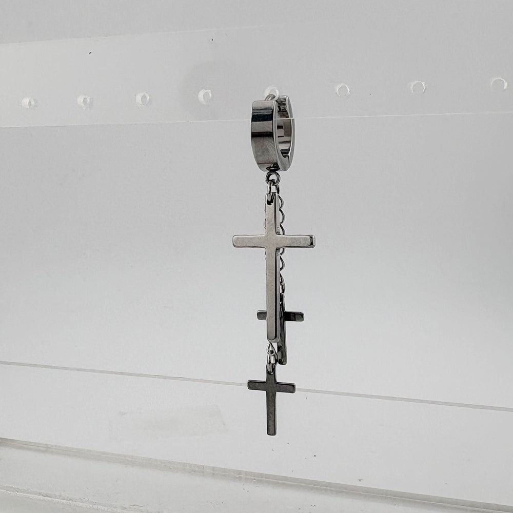 YEH 001 ［サージカルステンレス］十字架スチールリングドロップピアス