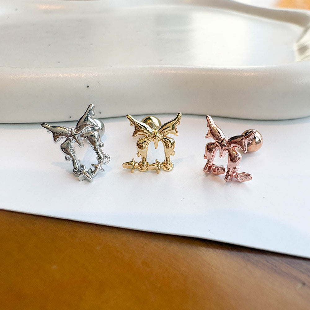 A10 073 ［サージカルステンレス］リボンミニスタードロップピアス