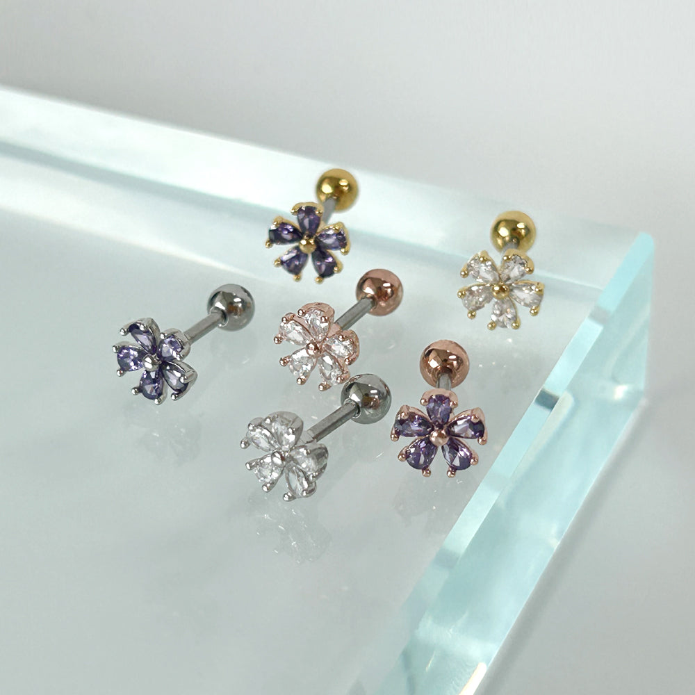 MN 159 ［サージカルステンレス］シンプルストーン花ピアス