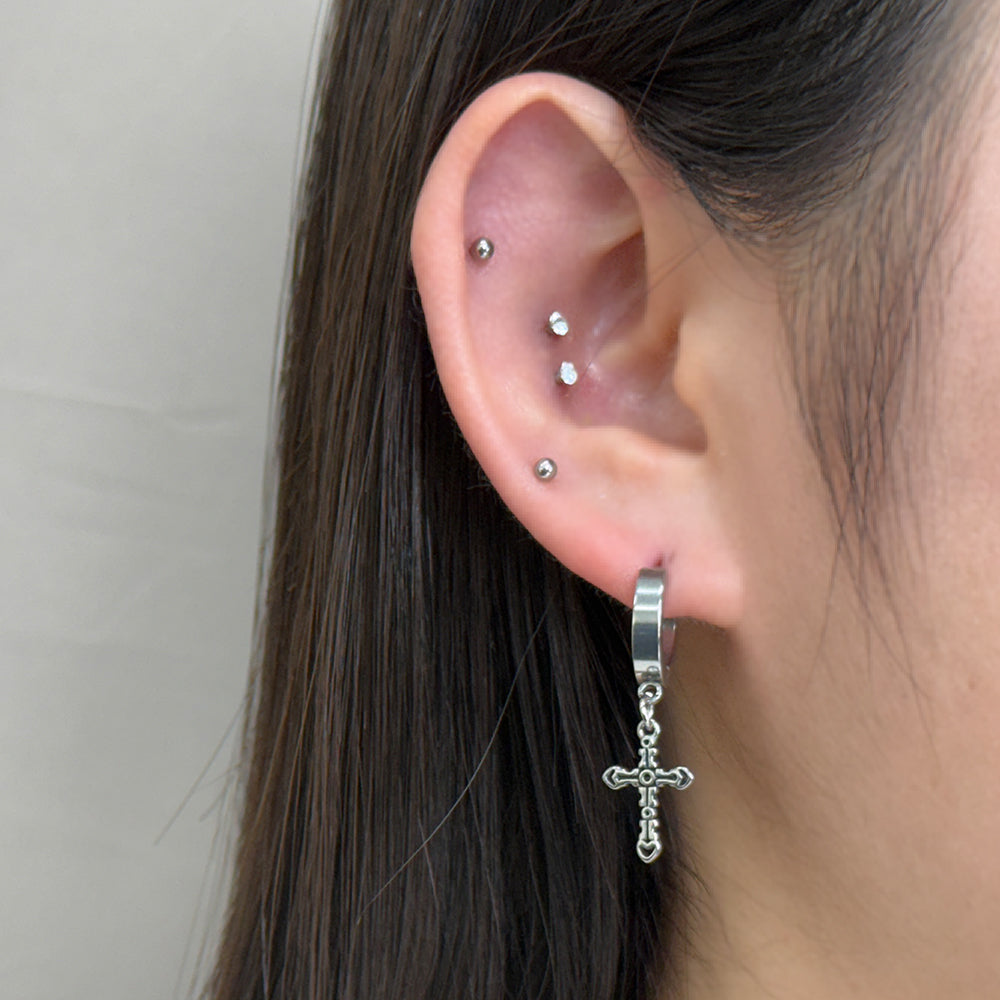 YEH 019 ［サージカルステンレス］十字架リングワンタッチピアス