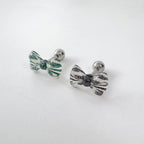 MK 083 ［サージカルステンレス］クリアパールリボンピアス