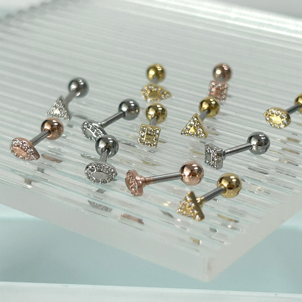 MP 138 ［サージカルステンレス］三角，丸，四角，水滴ストーンピアス