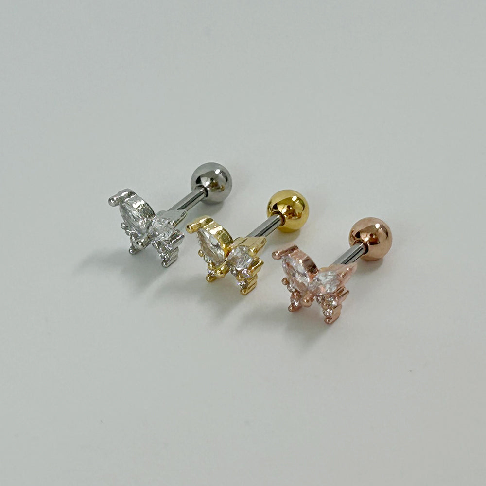 MN 001 ［サージカルステンレス］蝶々キュービックピアス