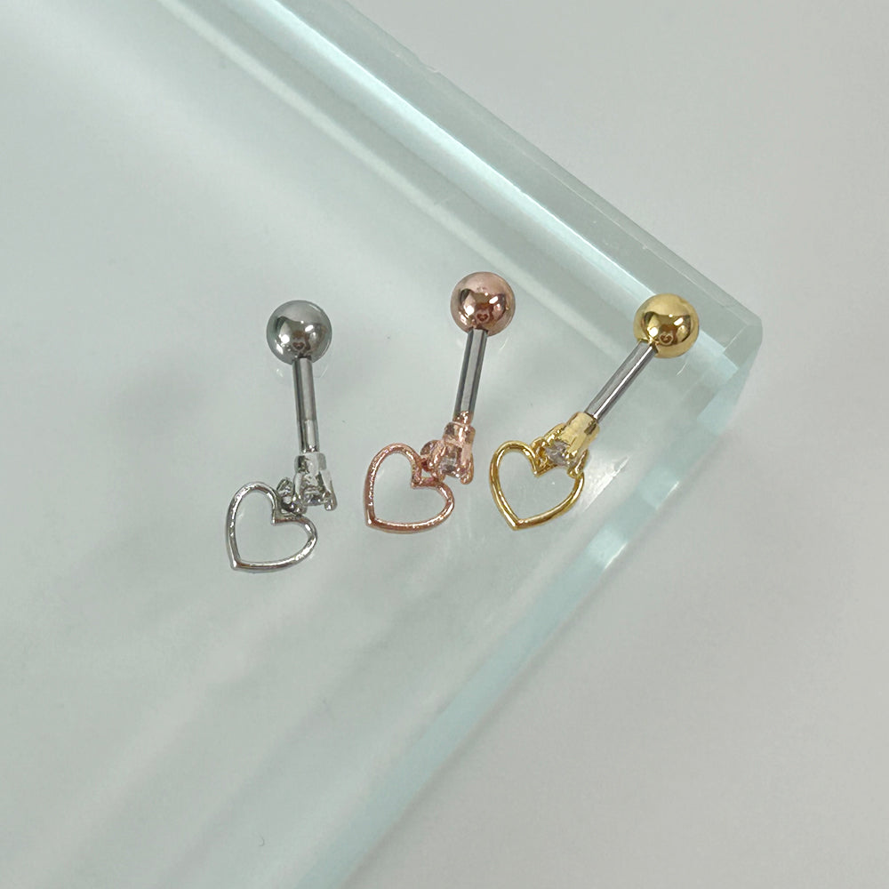 MN 171 ［サージカルステンレス］シンプルキュービックストーンハートピアス