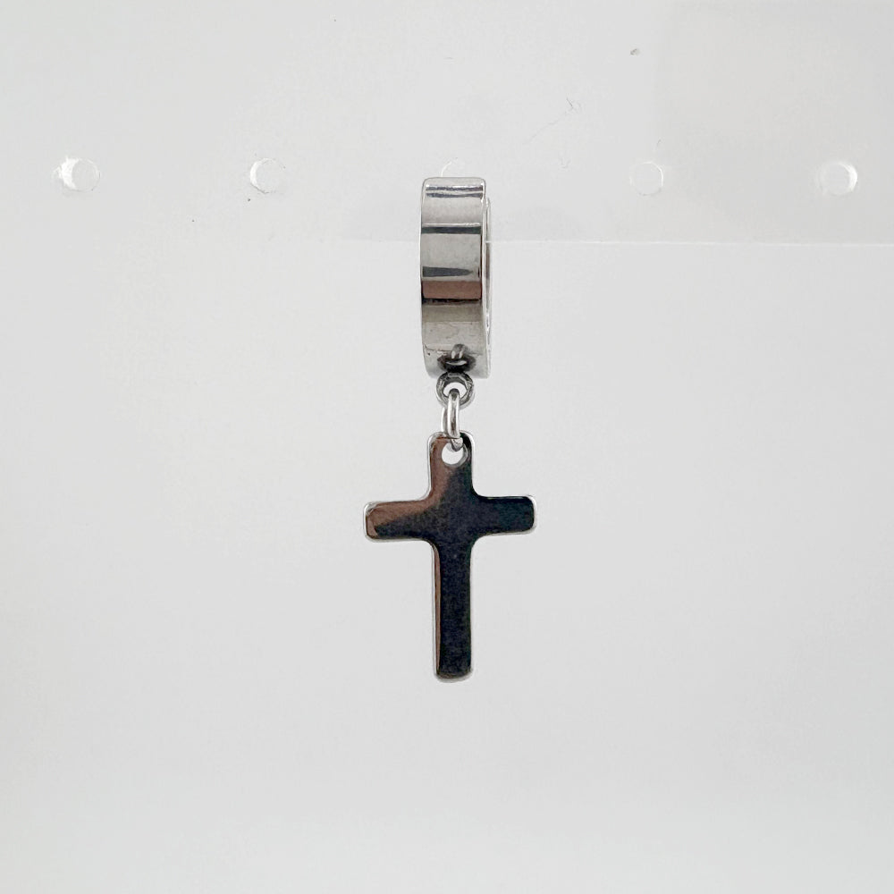 YEH 007 [サージカルステンレス] シンプル十字架リングワンタッチピアス