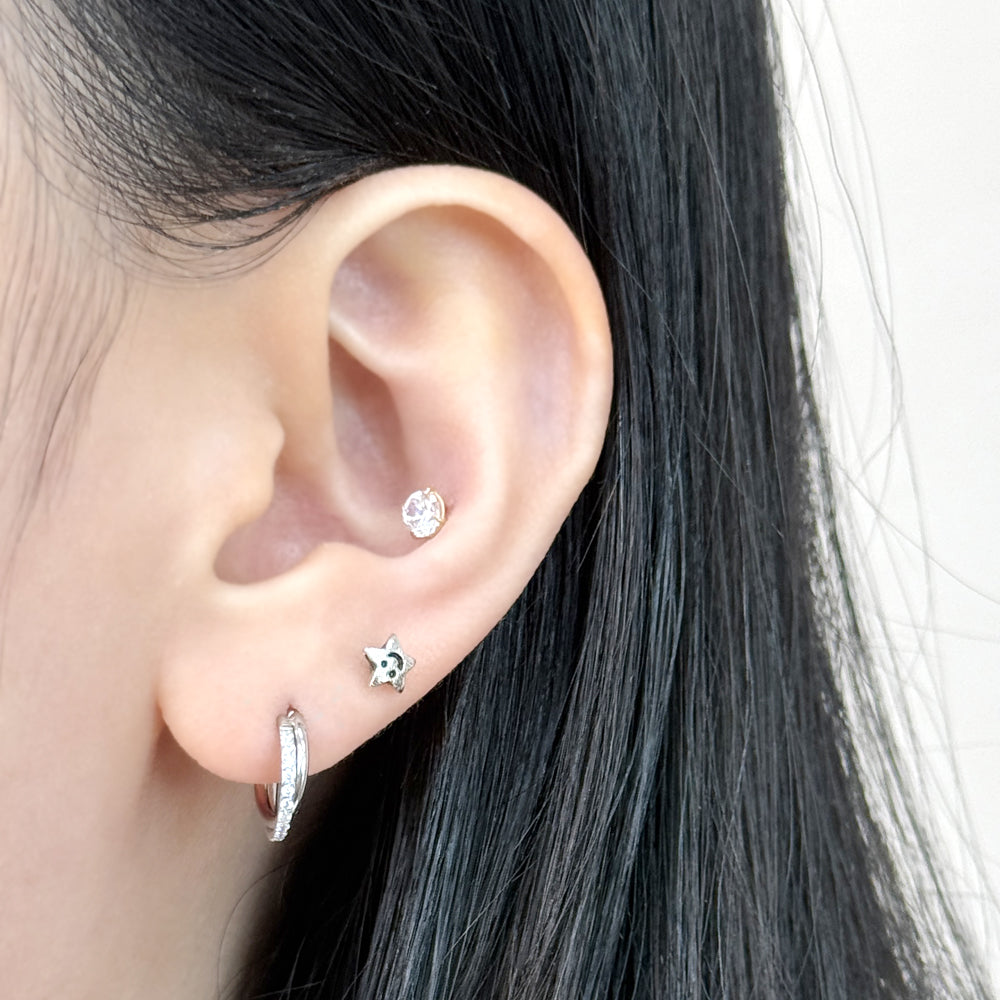 STS 050 ［サージカルステンレス］クロスダブルワンストーンリングピアス