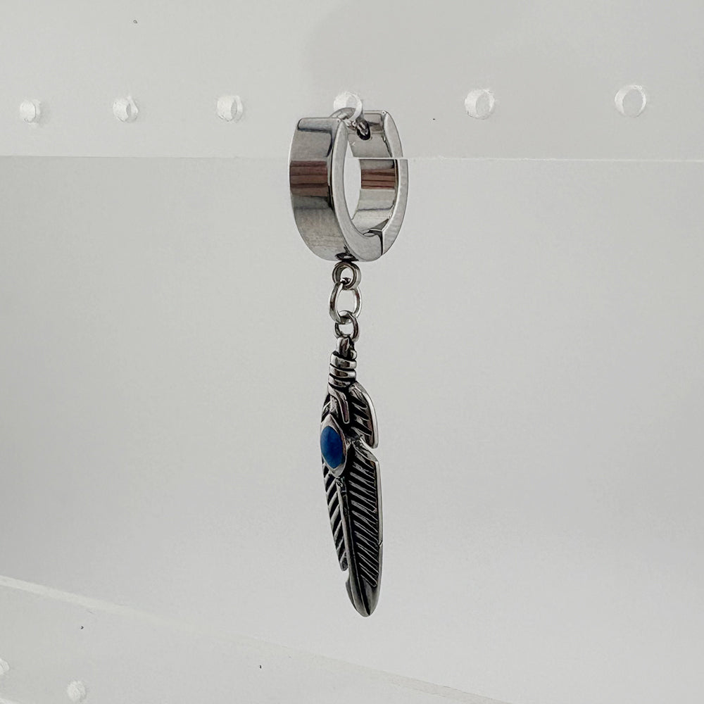 YEH 003 ［サージカルステンレス］インディアン羽リングワンタッチピアス