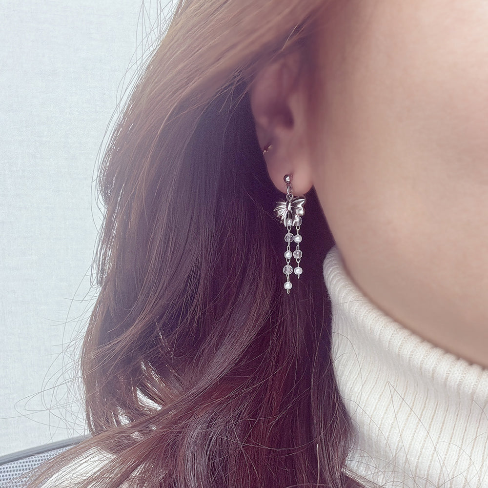 A2 216 ［サージカルステンレス］ビッグリボンドロップピアス