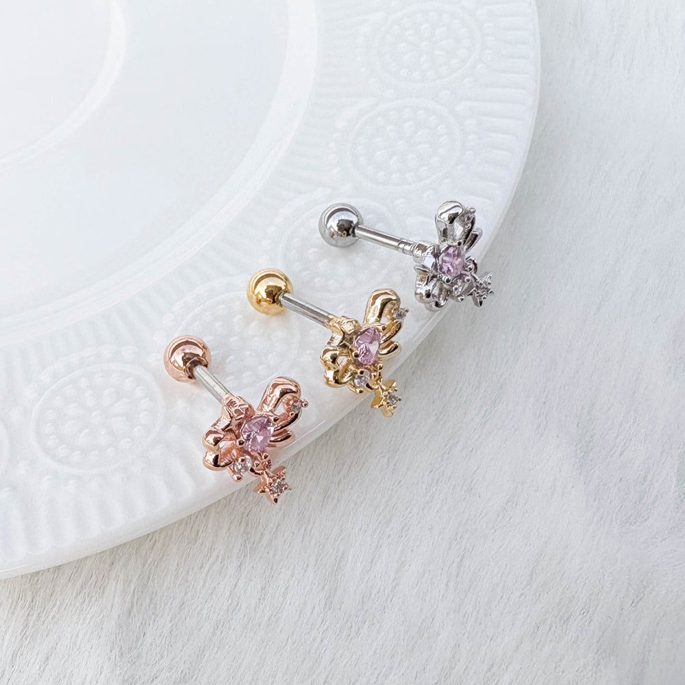 A5 257 ［サージカルステンレス］リボンスターハートチャームピアス