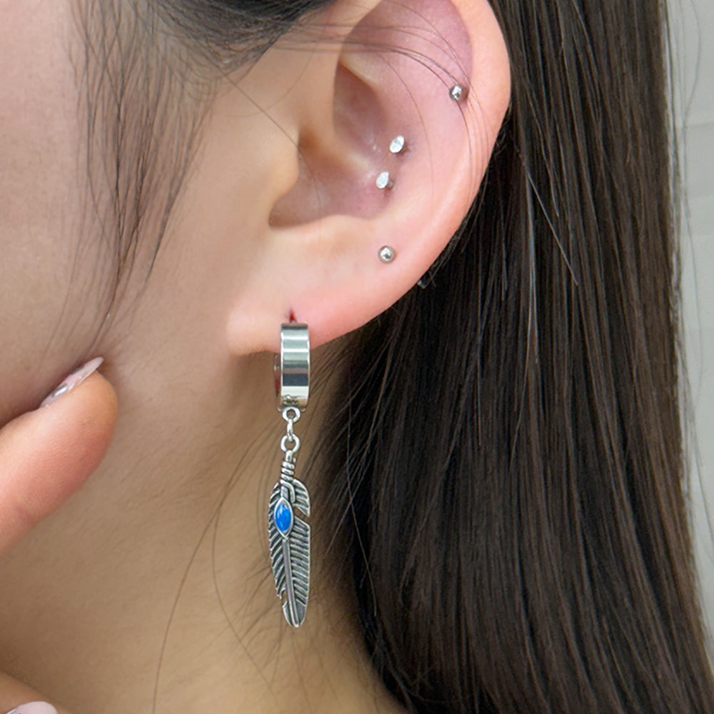 YEH 003 ［サージカルステンレス］インディアン羽リングワンタッチピアス