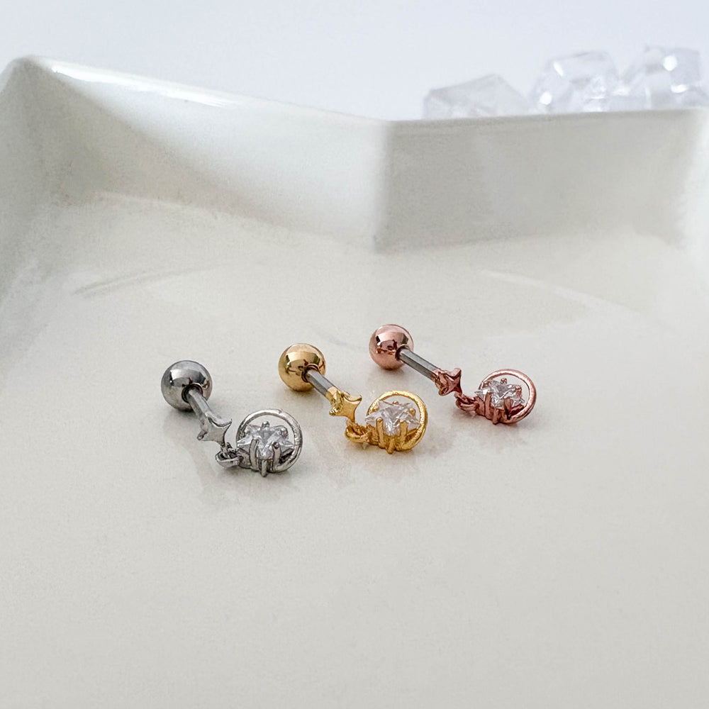 A8 298 ［サージカルステンレス］ドロップキュービックスターピアス