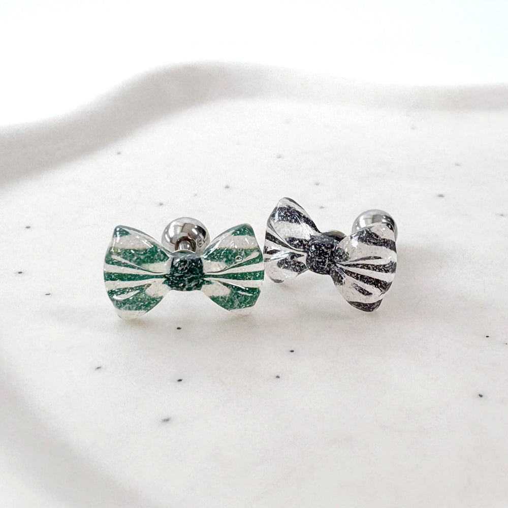 MK 083 ［サージカルステンレス］クリアパールリボンピアス