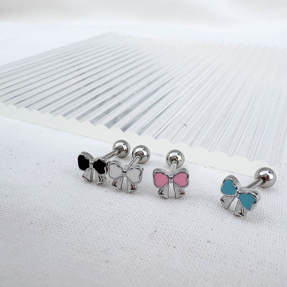 B3 093 ［サージカルステンレス］シンプルカラフルリボンピアス