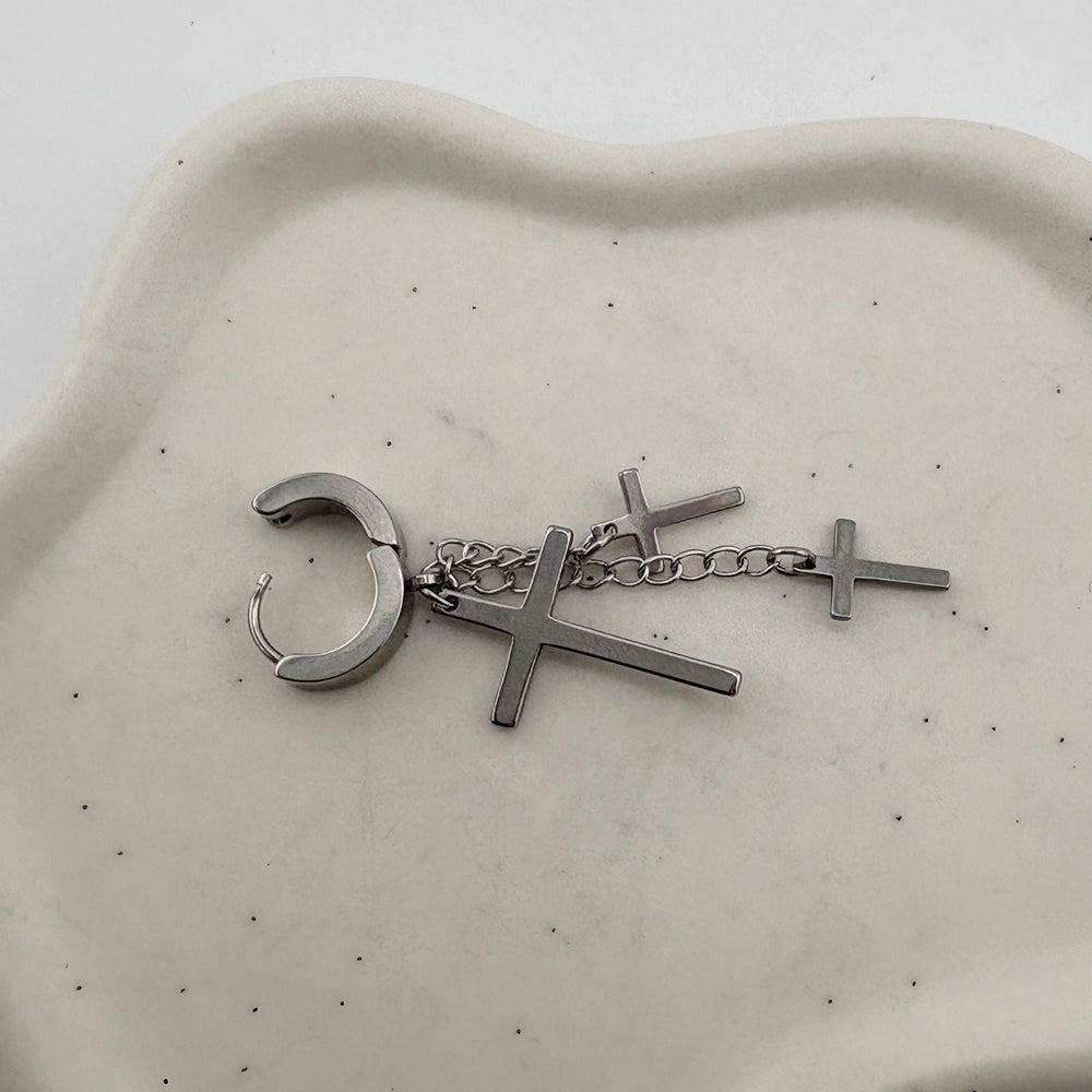 YEH 001 ［サージカルステンレス］十字架スチールリングドロップピアス