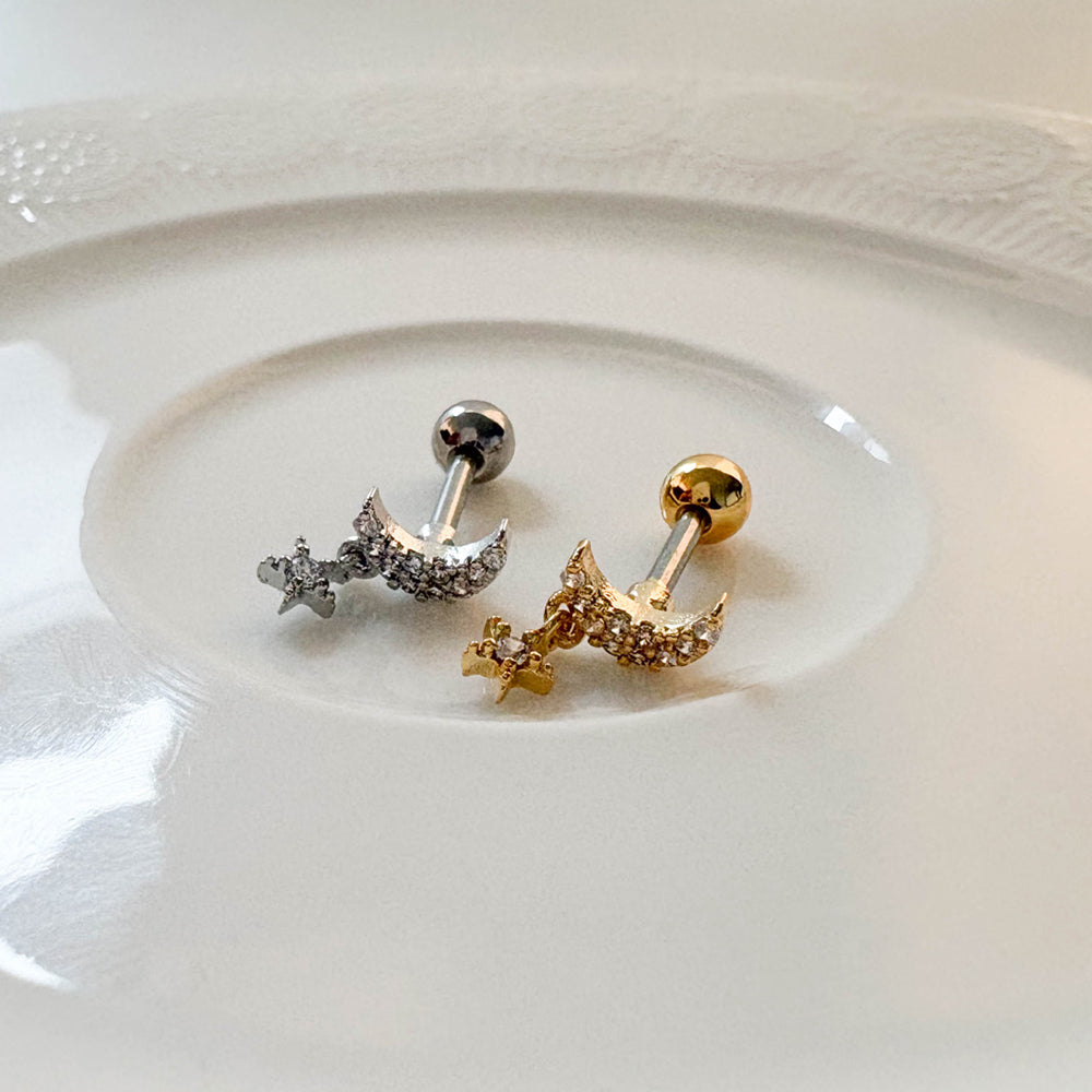A8 295 ［サージカルステンレス］月＆星ピアス