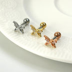 MJ 069 ［サージカルステンレス］キュービックワンボール蝶ピアス