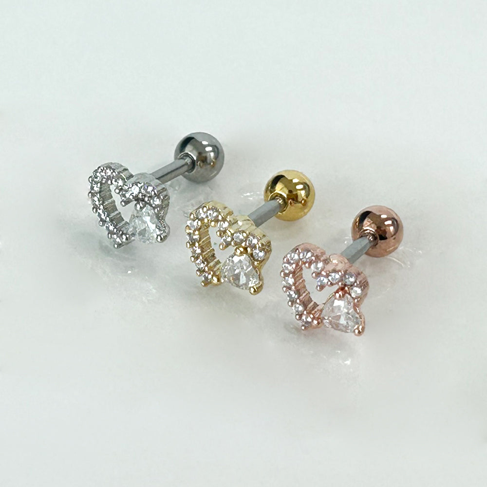 MP 129 ［サージカルステンレス］ラグジュアリーキュービックハートピアス