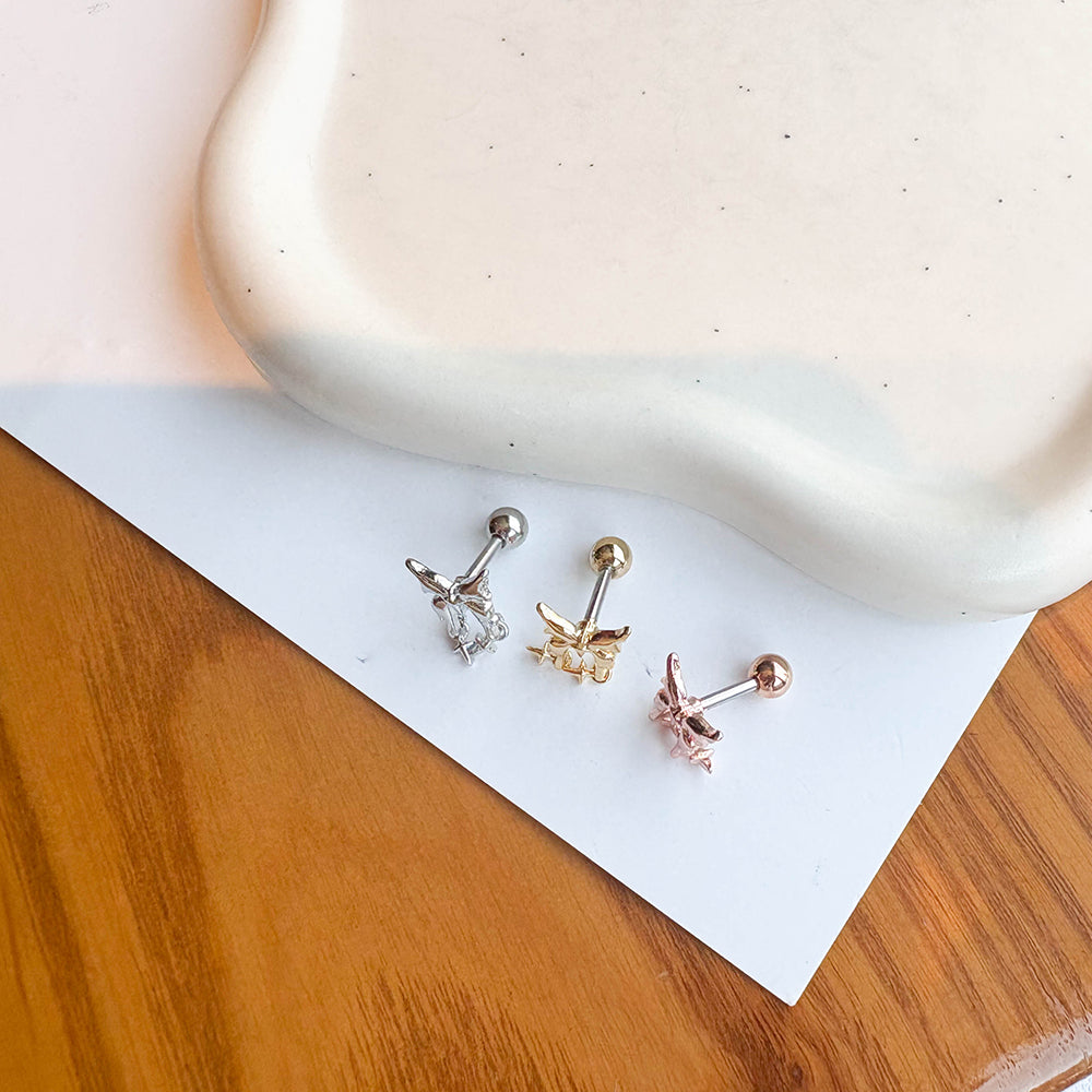 A10 073 ［サージカルステンレス］リボンミニスタードロップピアス