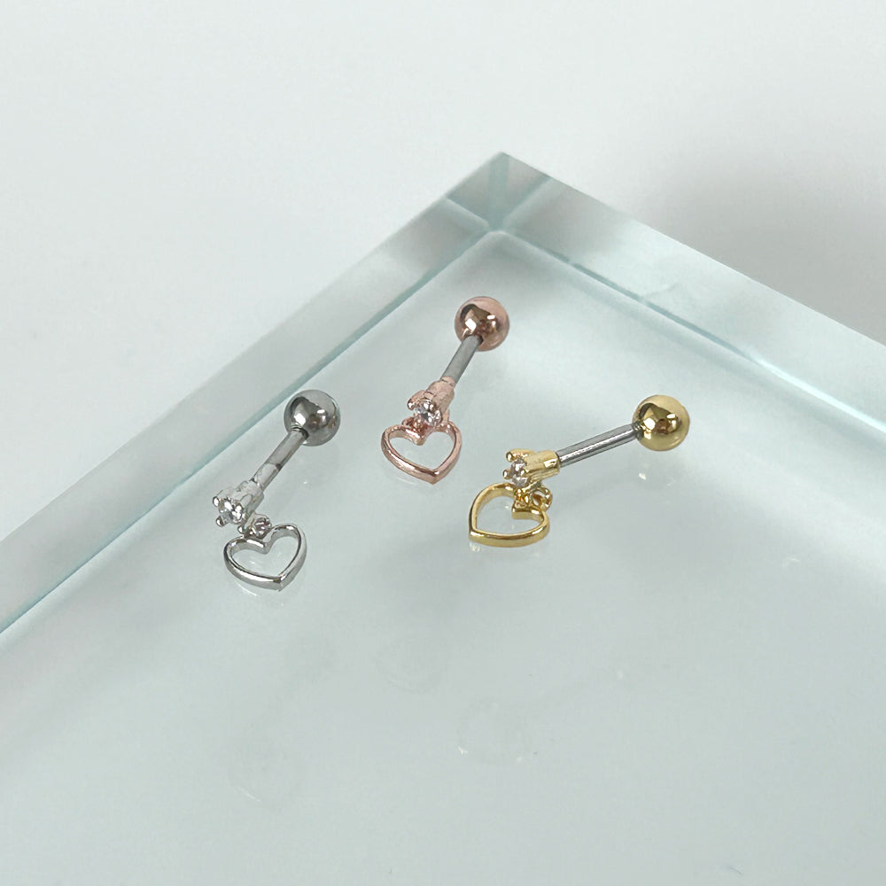 MN 171 ［サージカルステンレス］シンプルキュービックストーンハートピアス