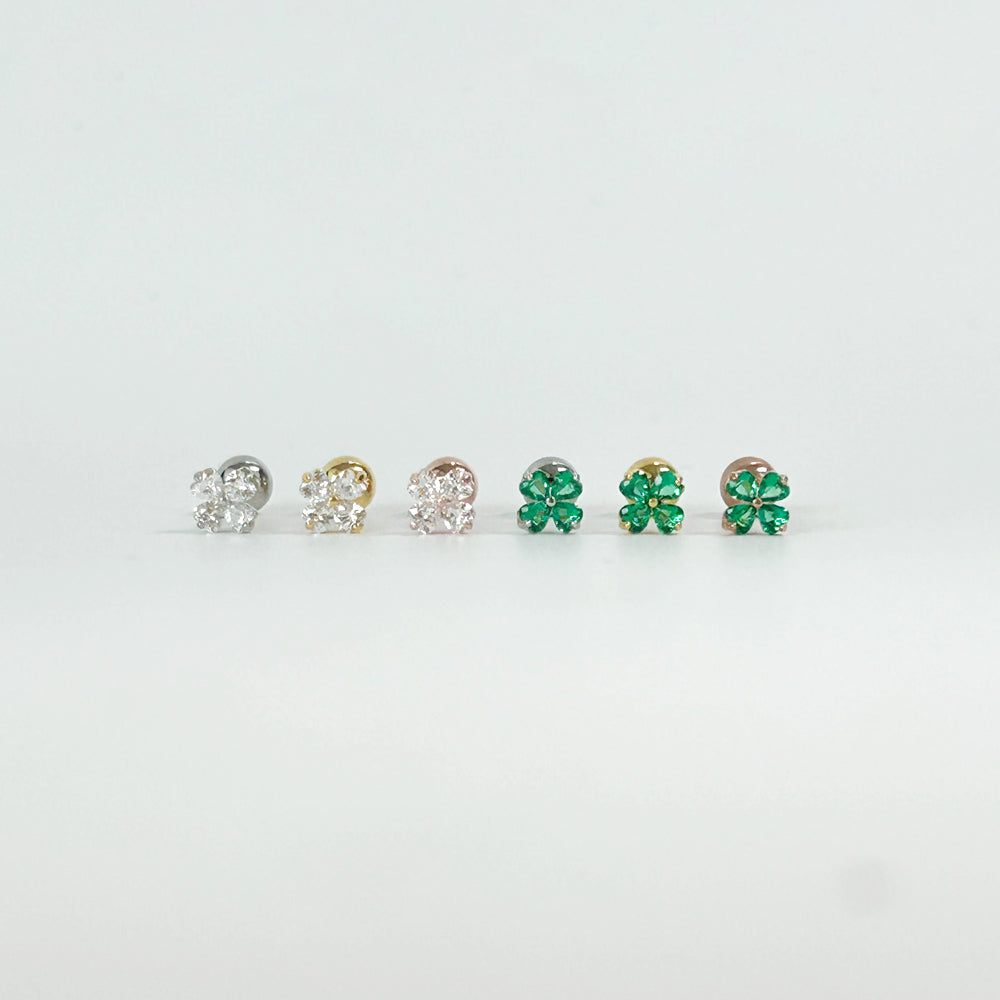 A8 269 ［サージカルステンレス］キュービック四葉のクローバー2色