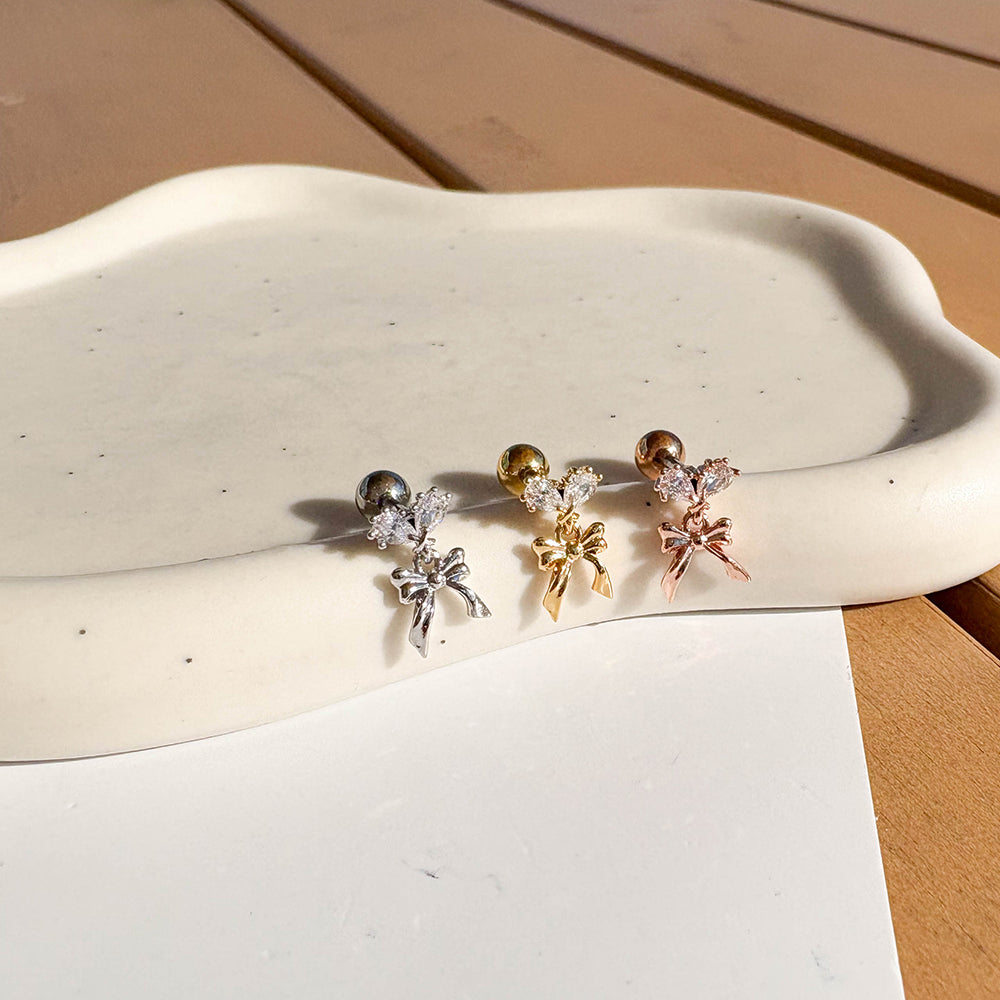 A5 282 ［サージカルステンレス］ダブルストーンドロップリボンピアス