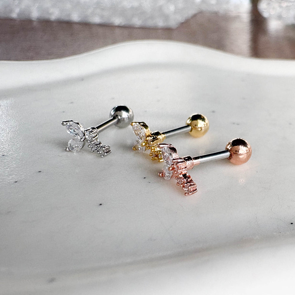 MN 204 ［サージカルステンレス］キュービック蝶々ピアス