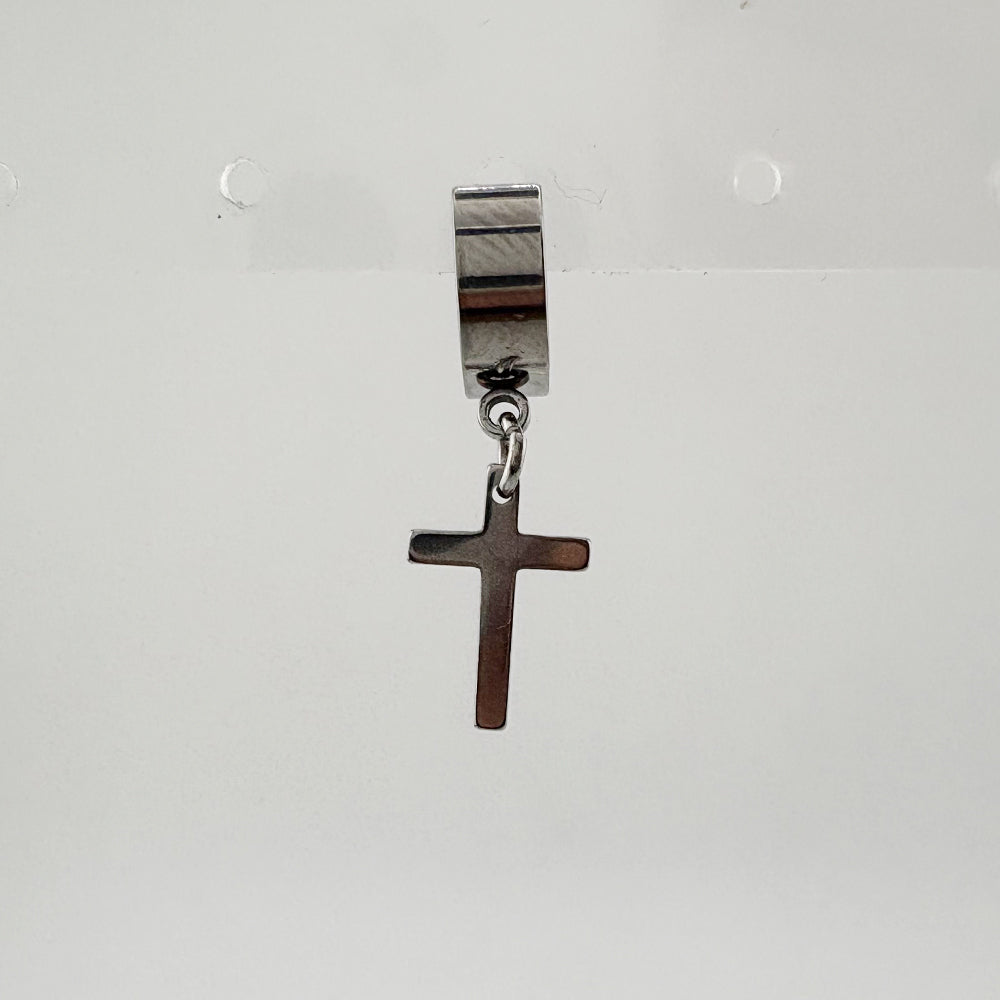YEH 009 ［サージカルステンレス］十字架スチールドロップワンタッチピアス
