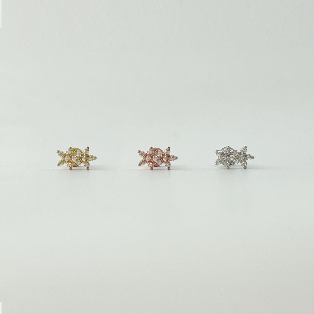 MJ 063 ［サージカルステンレス］シンプルキュービックツーコンボ花ピアス