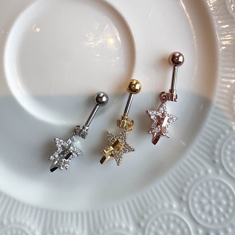 MP 072 ［サージカルステンレス］キュービッククロス星ピアス