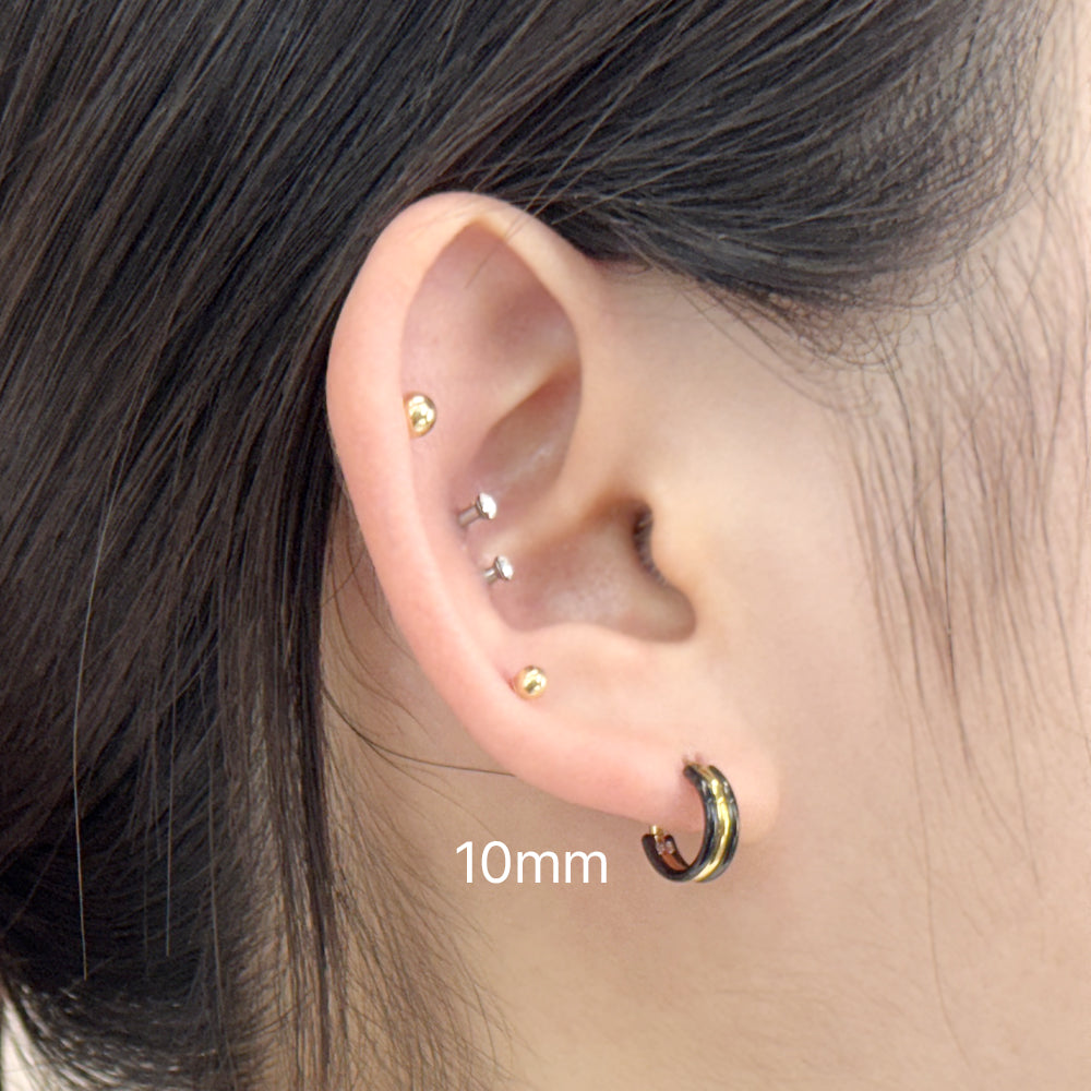 STS 029 ［サージカルステンレス］ブラック＆ゴールドリングピアス