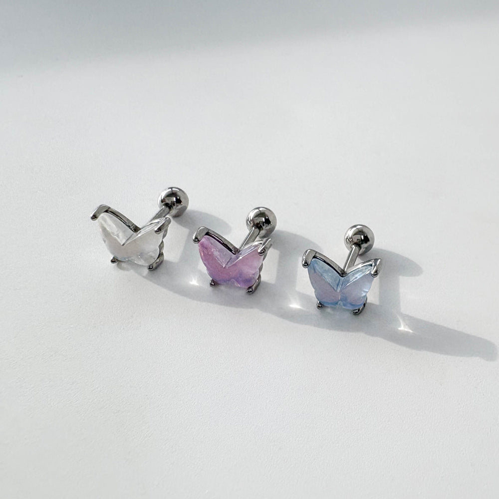 A3 077　［サージカルステンレス］　三色アクリル蝶々ピアス