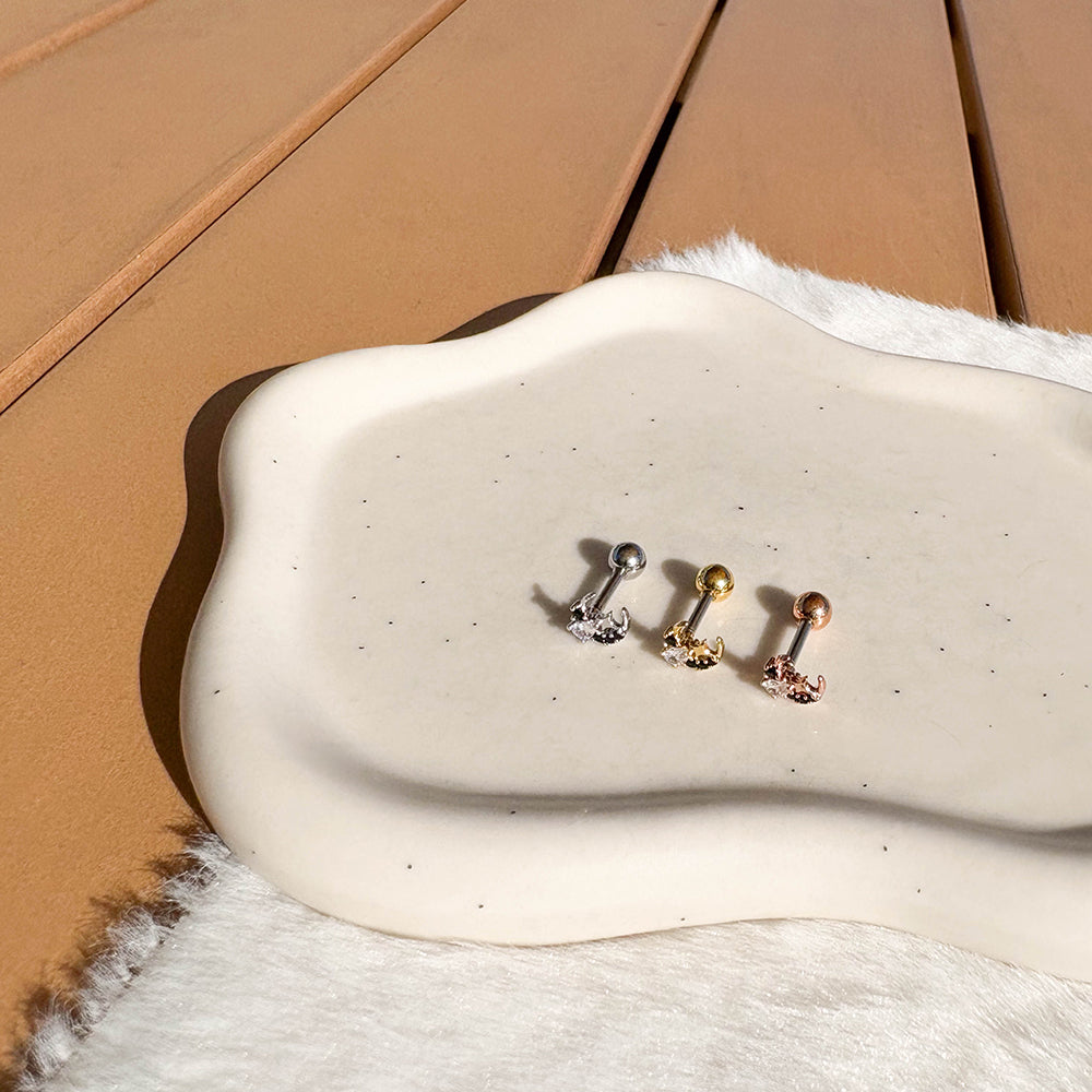 A5 268 ［サージカルステンレス］三色月ストーンピアス