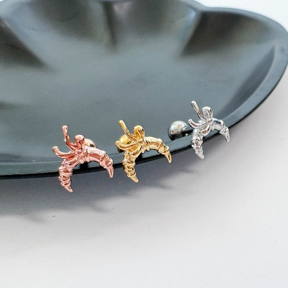 A10 072 ［サージカルステンレス］リボンムーン月ピアス