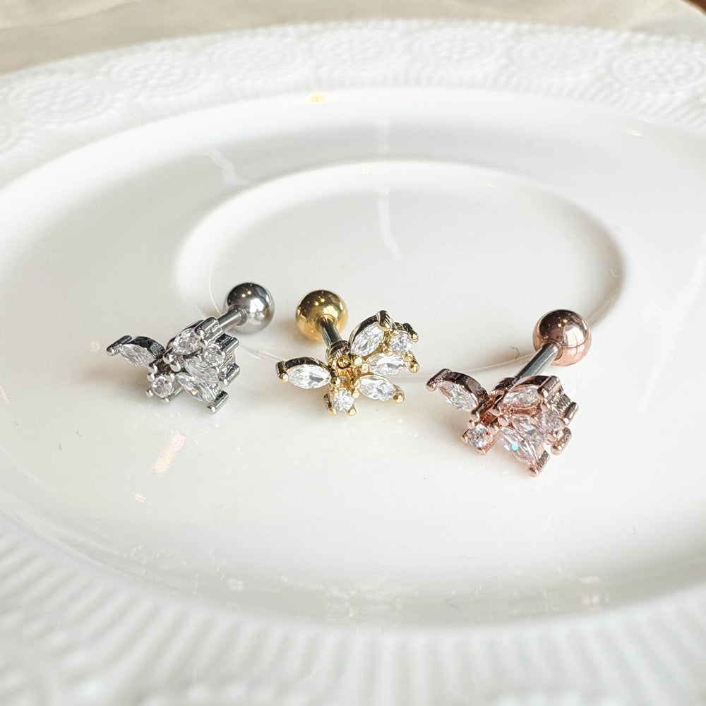 MP 119 ［サージカルステンレス］キュービック葉っぱ＆羽ピアス