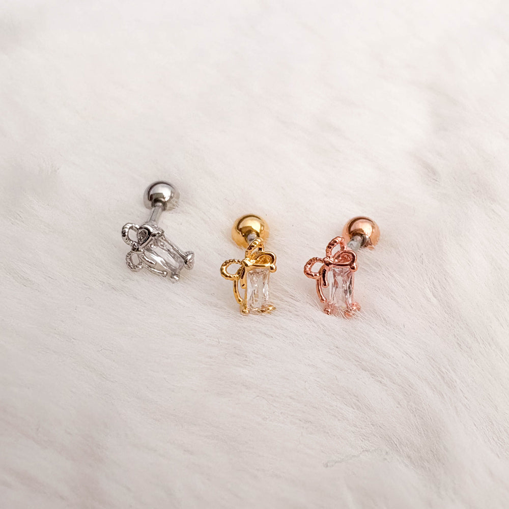 A5 255 ［サージカルステンレス］ストーンキュービックリボンピアス