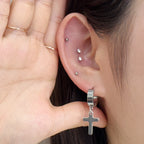 YEH 007 [サージカルステンレス] シンプル十字架リングワンタッチピアス