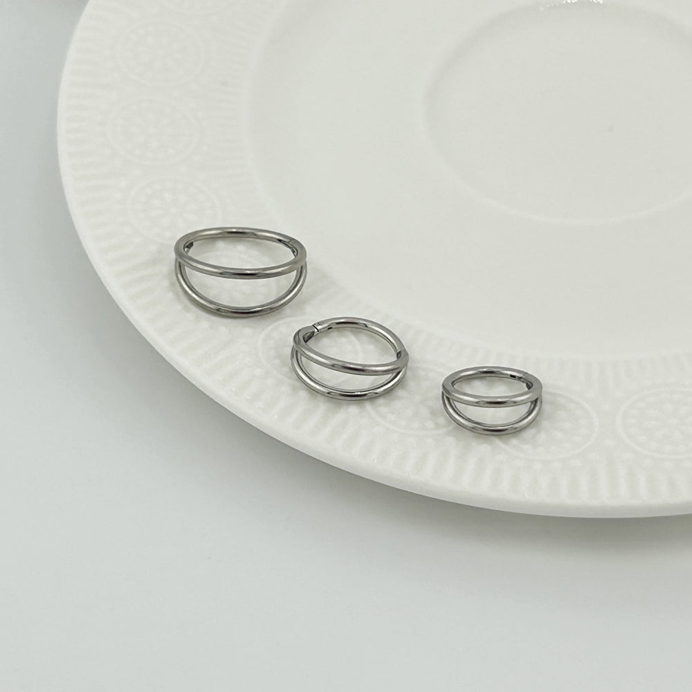 STS 021 ［サージカルステンレス］シンプルダブルリングピアス